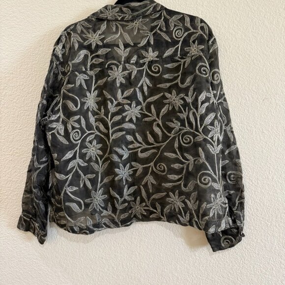 Chico's Design size 2 silk embroidery gold and black sheer button down - Picture 5 of 6